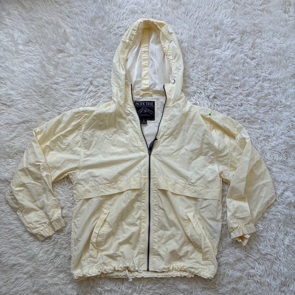 Pacific Vintage 90s Trail Mens Yellow Full Zip Hooded Windbreaker Jacket Medium